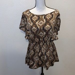 GNW brown peplum open sleeve blouse